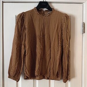 LOFT Brown and White Polka Dot Blouse
